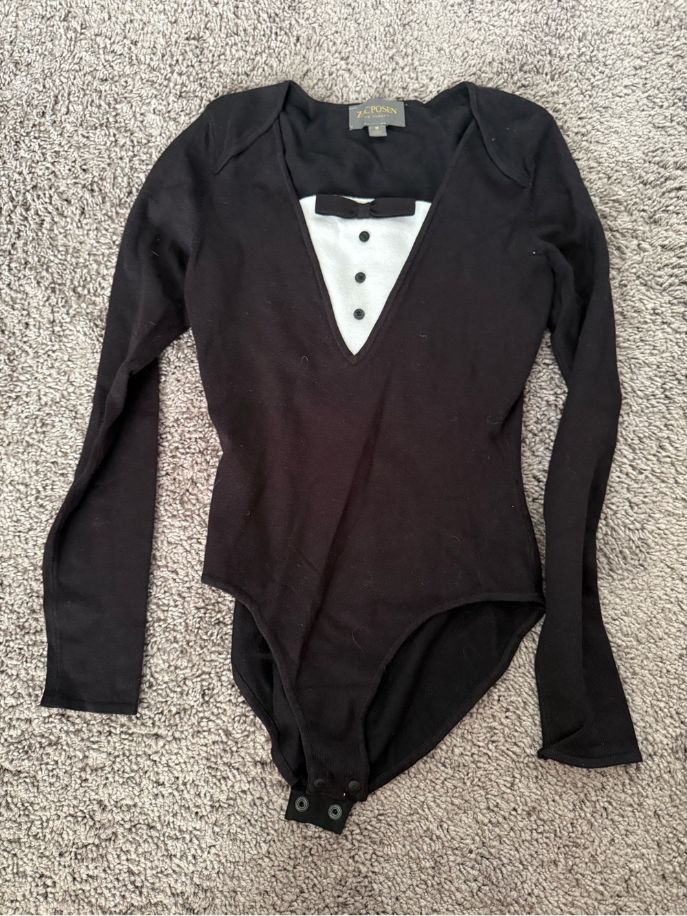 Zac Posen for target Posh Black V-Neck Sweater Bodysuit with White Tuxedo